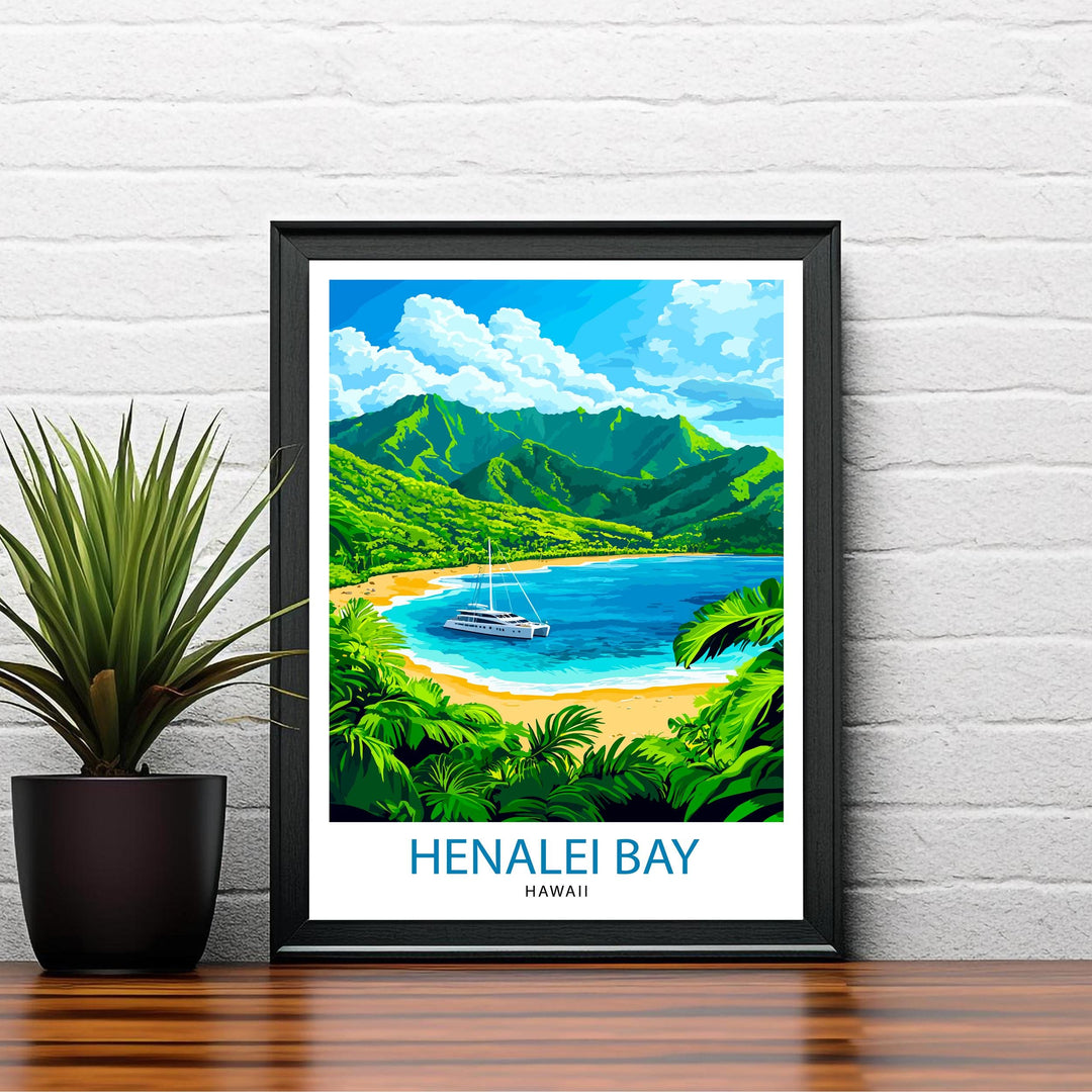 Hanalei Bay Hawaii Watercolor Travel Print Wall Decor Wall Art Hanalei Bay Landscape Wall Hanging Home Décor Hawaiian Coast Gift Art Lovers