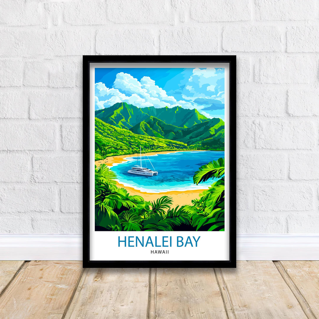 Hanalei Bay Hawaii Watercolor Travel Print Wall Decor Wall Art Hanalei Bay Landscape Wall Hanging Home Décor Hawaiian Coast Gift Art Lovers