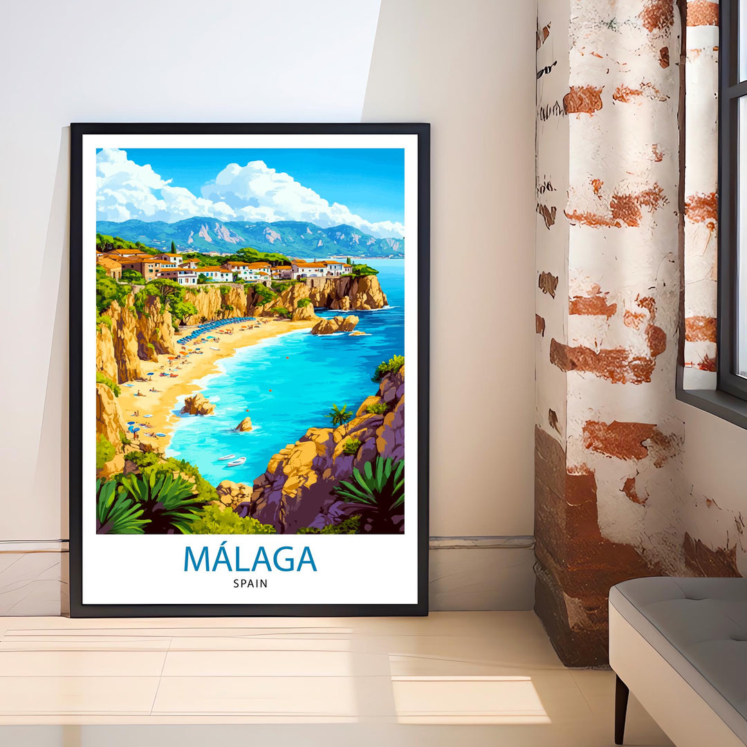 Málaga Spain Watercolor Travel Print Wall Decor Wall Art Málaga Landscape Wall Hanging Home Décor Spanish Coast Gift Art Lovers Scenic