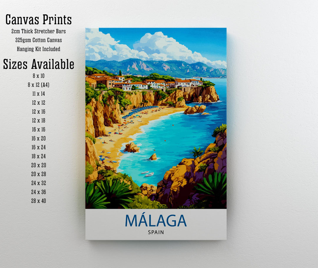 Málaga Spain Watercolor Travel Print Wall Decor Wall Art Málaga Landscape Wall Hanging Home Décor Spanish Coast Gift Art Lovers Scenic