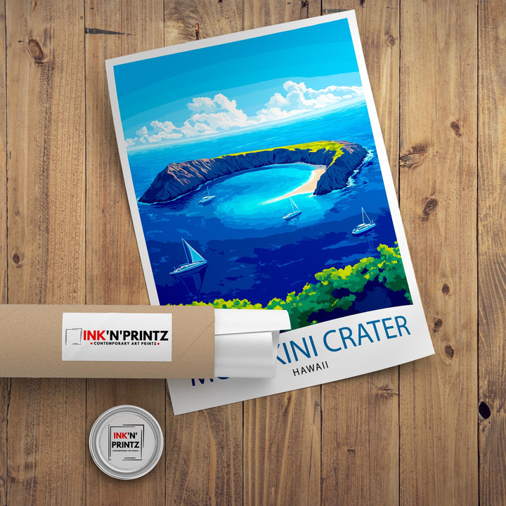 Molokini Crater Maui Watercolor Travel Poster