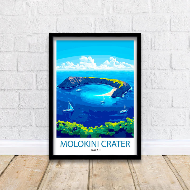 Molokini Crater Maui Watercolor Travel Print Wall Decor Wall Art Molokini Landscape Wall Hanging Home Décor Hawaiian Coast Gift Art Lovers