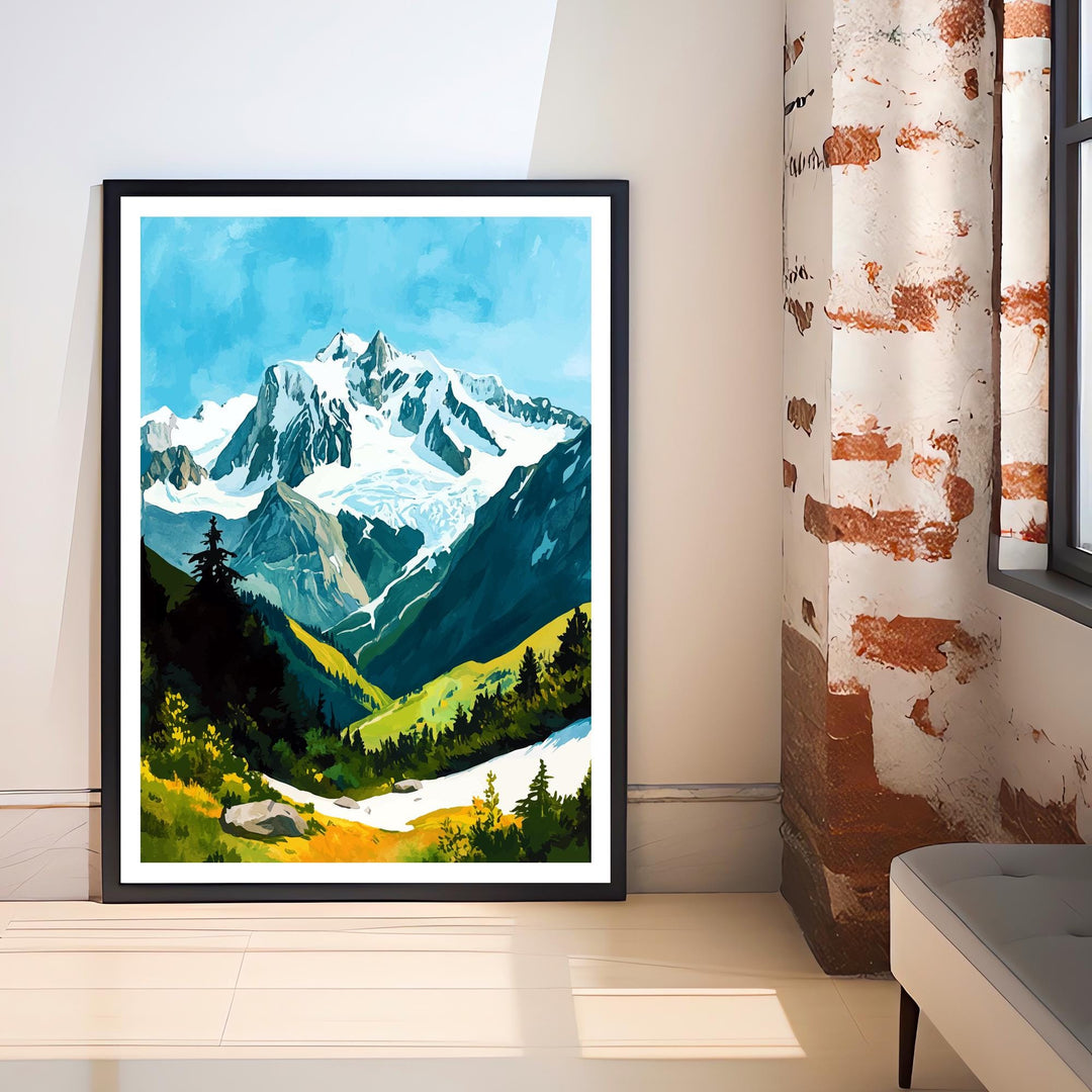 Mont Blanc Watercolor Travel Print Wall Decor Wall Art Mont Blanc Landscape Wall Hanging Home Décor French Alps Gift Art Lovers Scenic Print