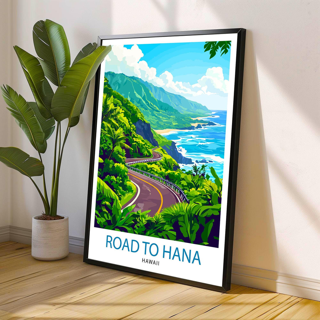 Road to Hana Maui Watercolor Travel Print Wall Decor Wall Art Road to Hana Landscape Wall Hanging Home Décor Hawaiian Coast Gift Art Lovers