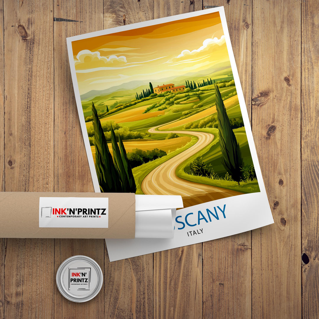 Tuscany Italy Watercolor Travel Poster