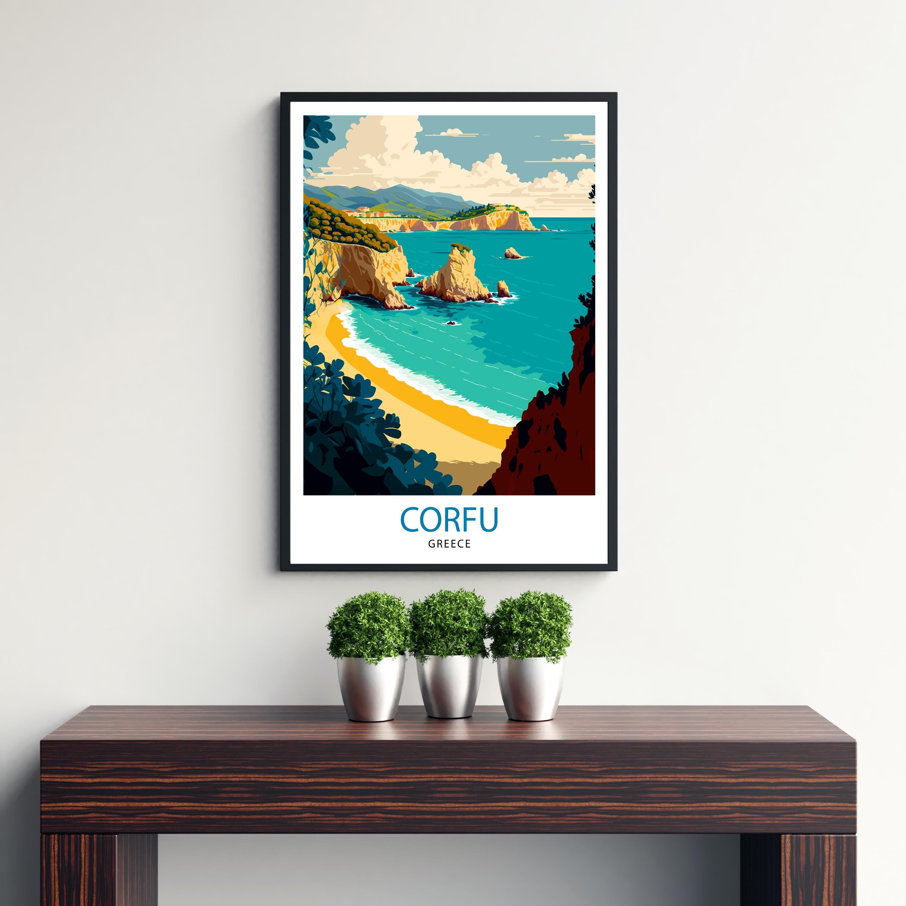 Corfu Greece Travel Poster | Coastal Wall Art Print