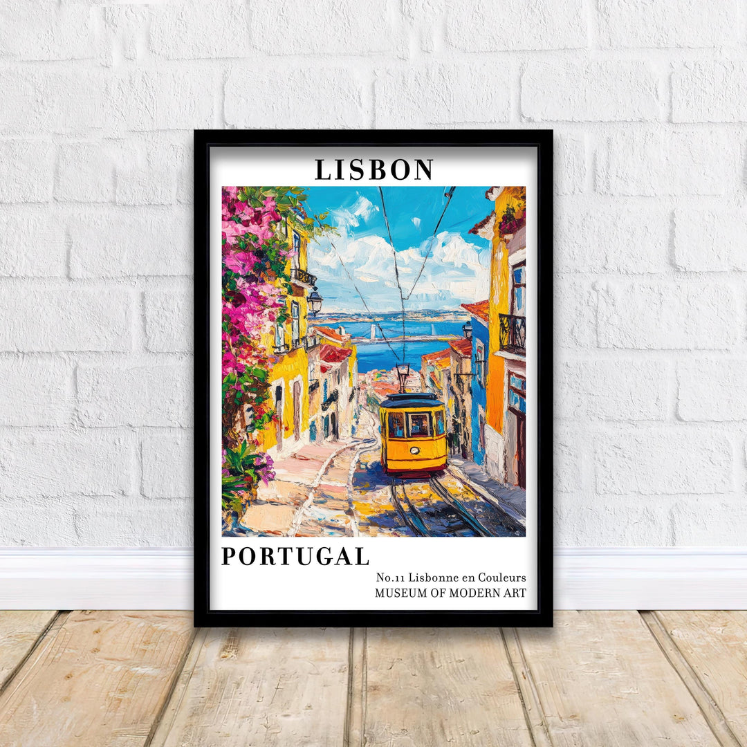 Lisbon Portugal Travel Poster – Colorful Cityscape Wall Art, Historic Tram Decor & Travel Lover Gift