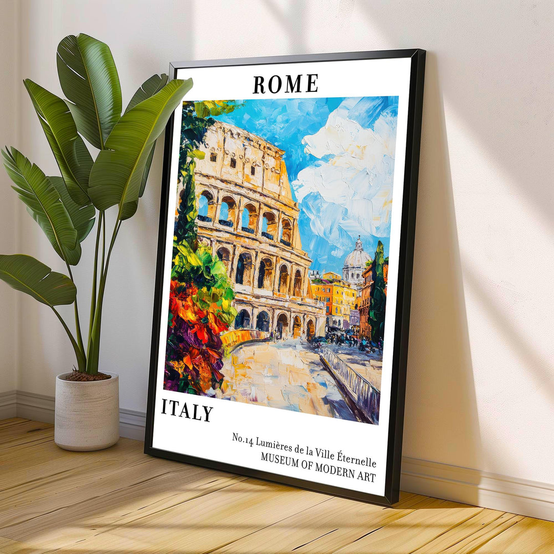 Rome Italy Travel Poster – Historic Cityscape Wall Art, Colosseum Decor & Travel Lover Gift