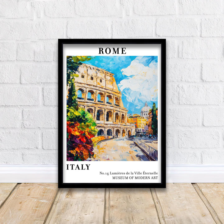 Rome Italy Travel Poster – Historic Cityscape Wall Art, Colosseum Decor & Travel Lover Gift