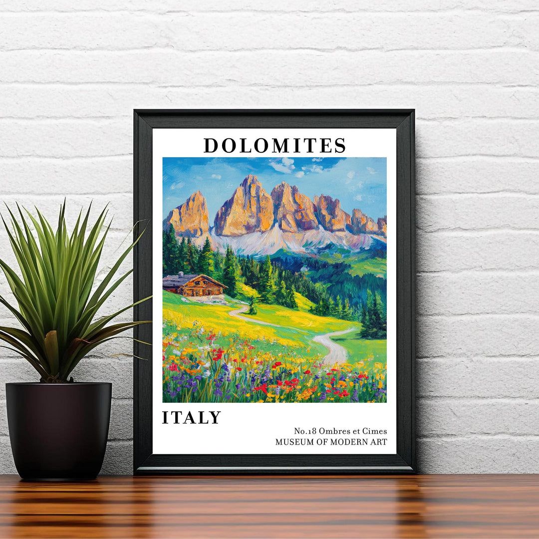 Dolomites Italy Travel Poster – Alpine Mountain Wall Art, Scenic Landscape Decor & Nature Lover Gift