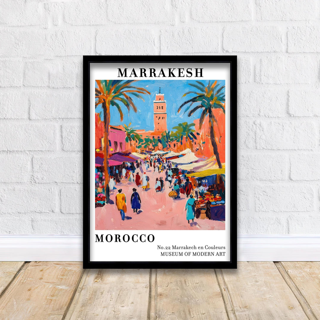 Marrakech Morocco Travel Poster – Vibrant Cityscape Wall Art, Medina & Souk Decor, Travel Lover Gift