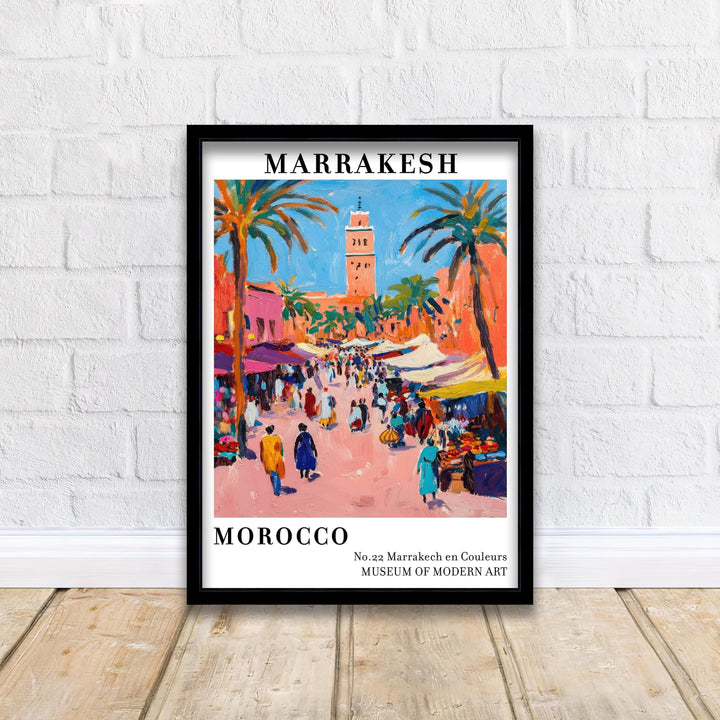 Marrakech Morocco Travel Poster – Vibrant Cityscape Wall Art, Medina & Souk Decor, Travel Lover Gift