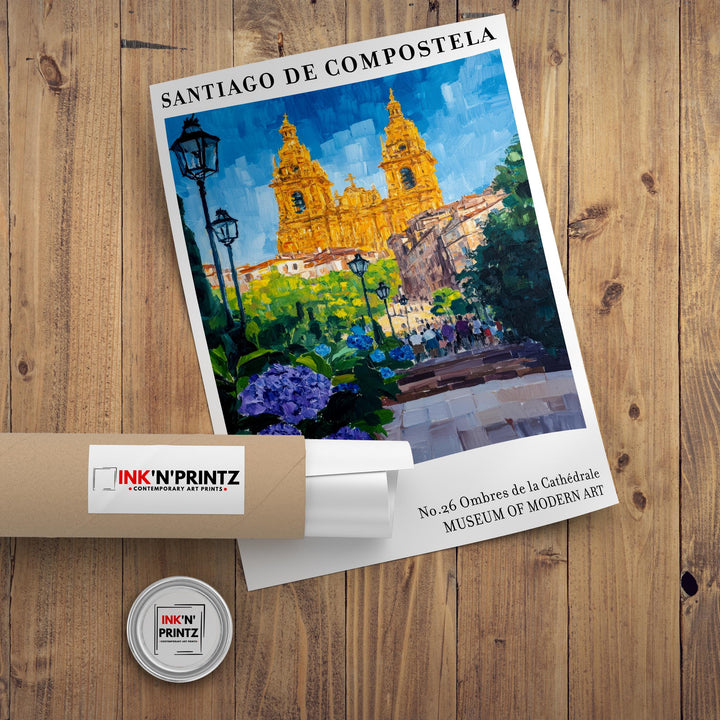 Santiago de Compostela Spain Travel Poster – Historic Cityscape Wall Art, Pilgrimage Route Decor & Travel Lover Gift