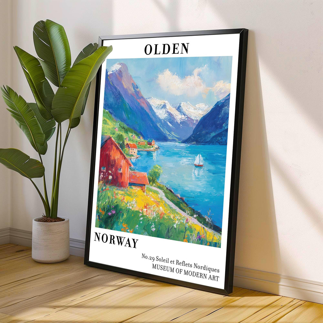 Olden Norway Travel Poster – Scenic Fjord Wall Art, Nordic Landscape Decor & Nature Lover Gift