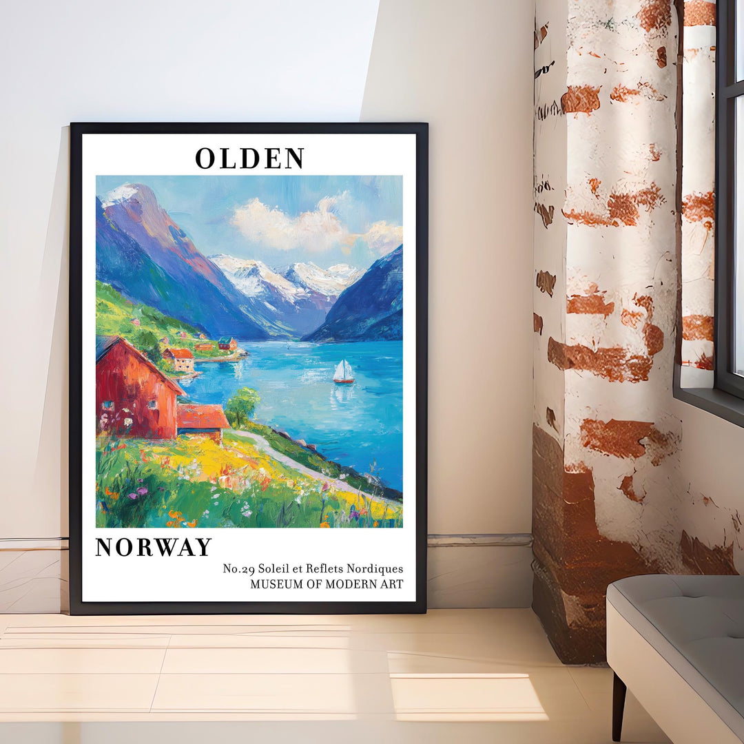 Olden Norway Travel Poster Wall Decor Wall Art Olden Landscape Wall Hanging Home Décor Norwegian Fjords Gift Art Lovers Scenic Print