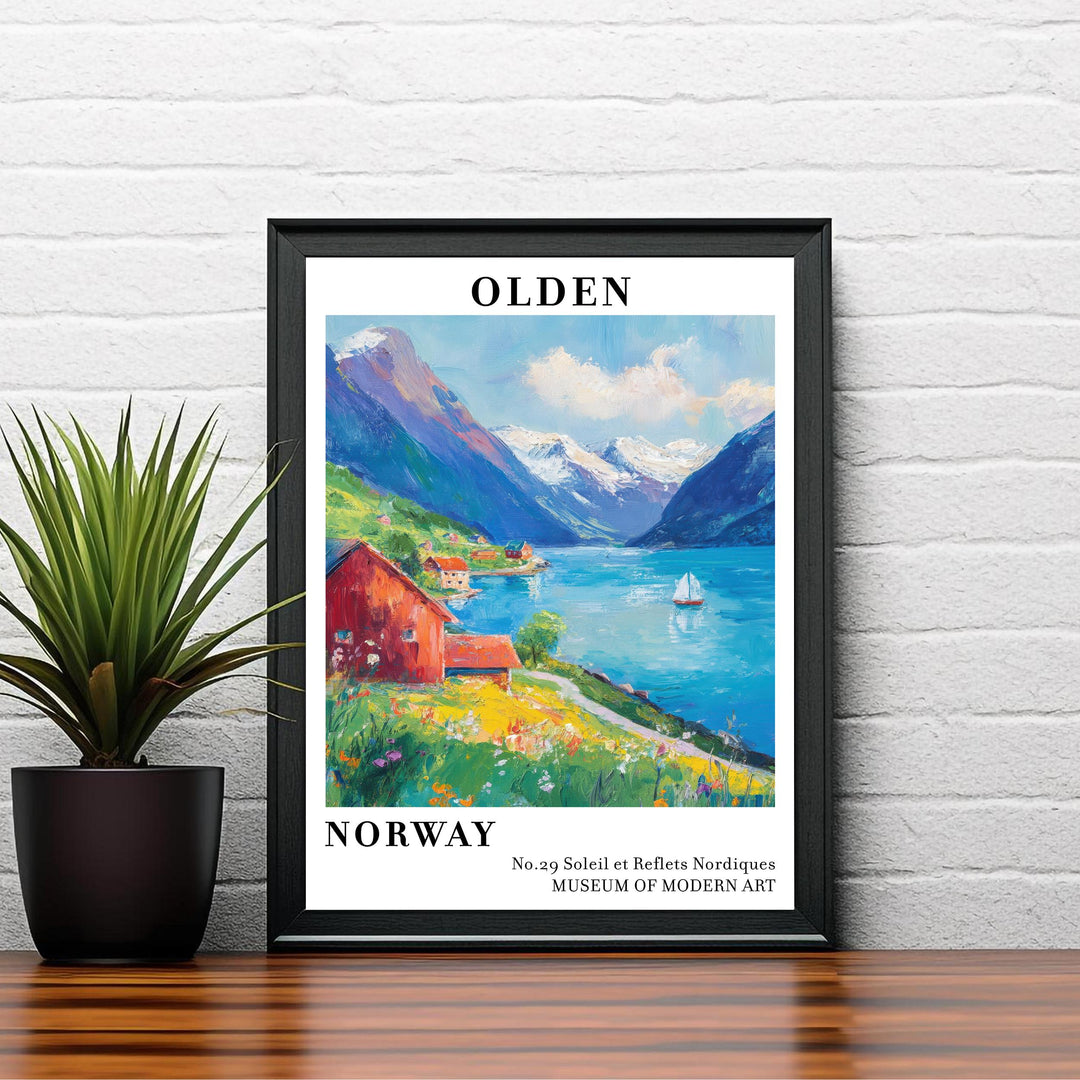 Olden Norway Travel Poster – Scenic Fjord Wall Art, Nordic Landscape Decor & Nature Lover Gift