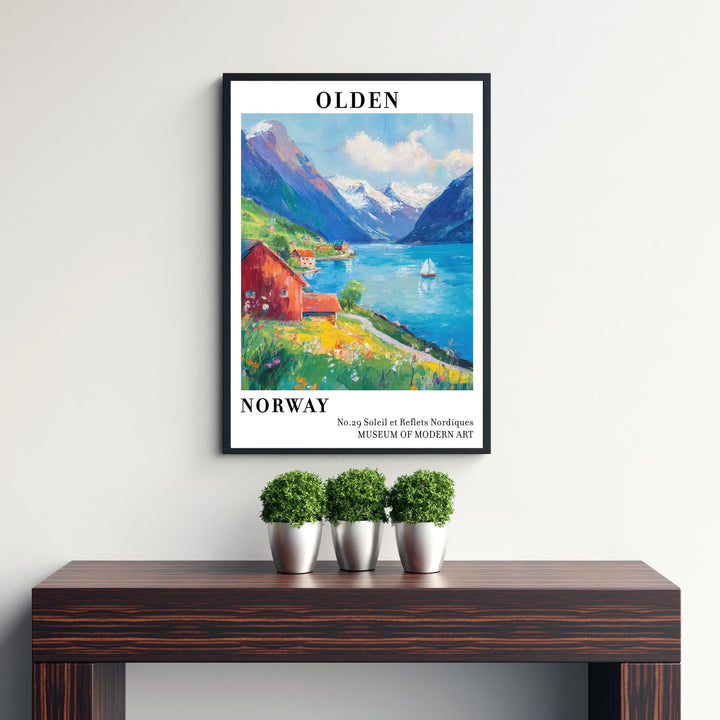 Olden Norway Travel Poster Wall Decor Wall Art Olden Landscape Wall Hanging Home Décor Norwegian Fjords Gift Art Lovers Scenic Print