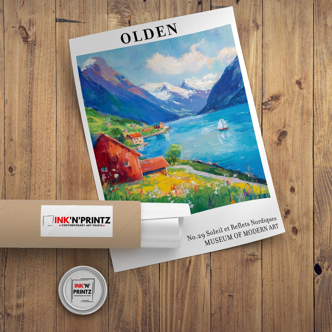 Olden Norway Travel Poster Wall Decor Wall Art Olden Landscape Wall Hanging Home Décor Norwegian Fjords Gift Art Lovers Scenic Print