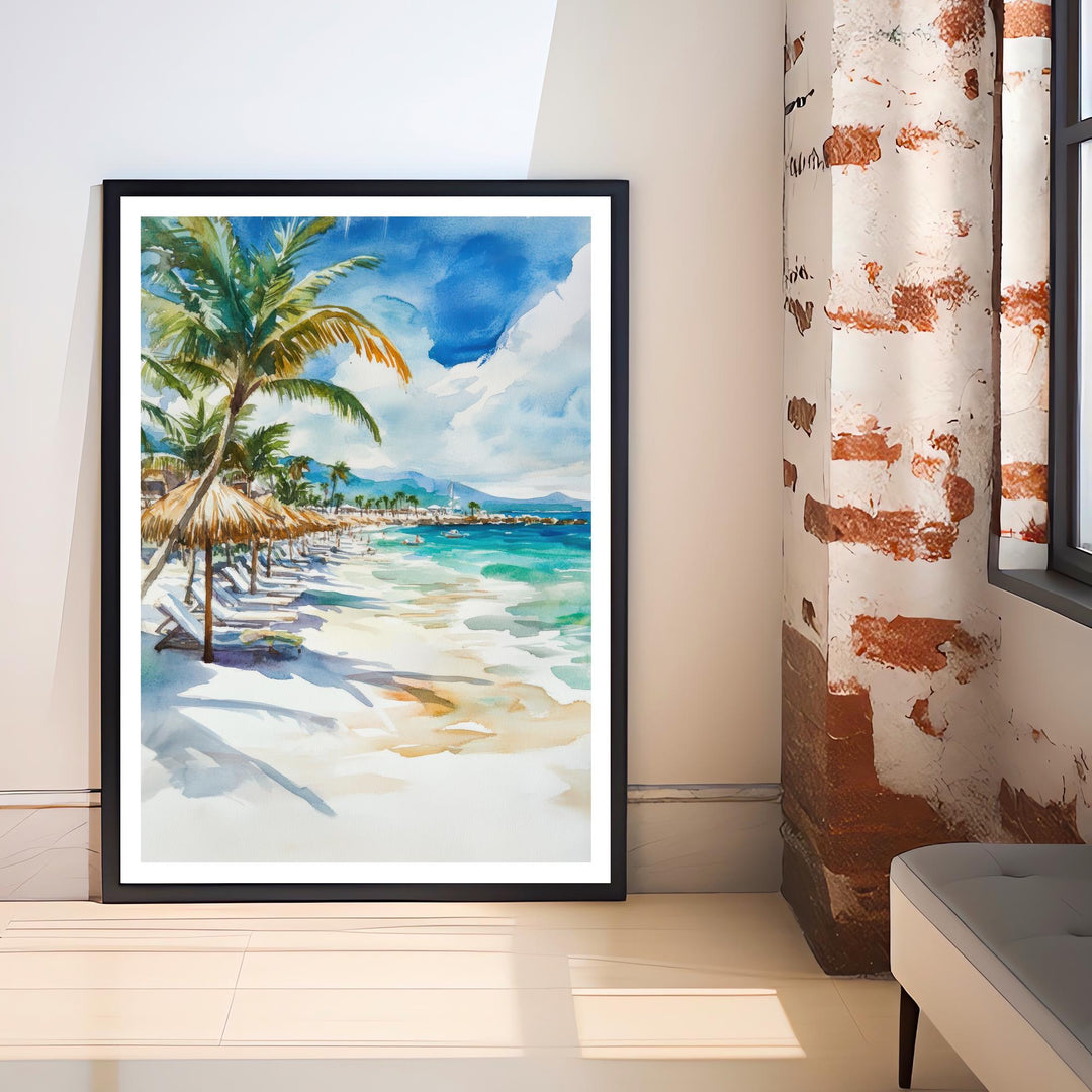 Cozumel Mexico Watercolor Travel Poster – Tropical Seascape Wall Art, Island Home Decor & Nature Lover Gift