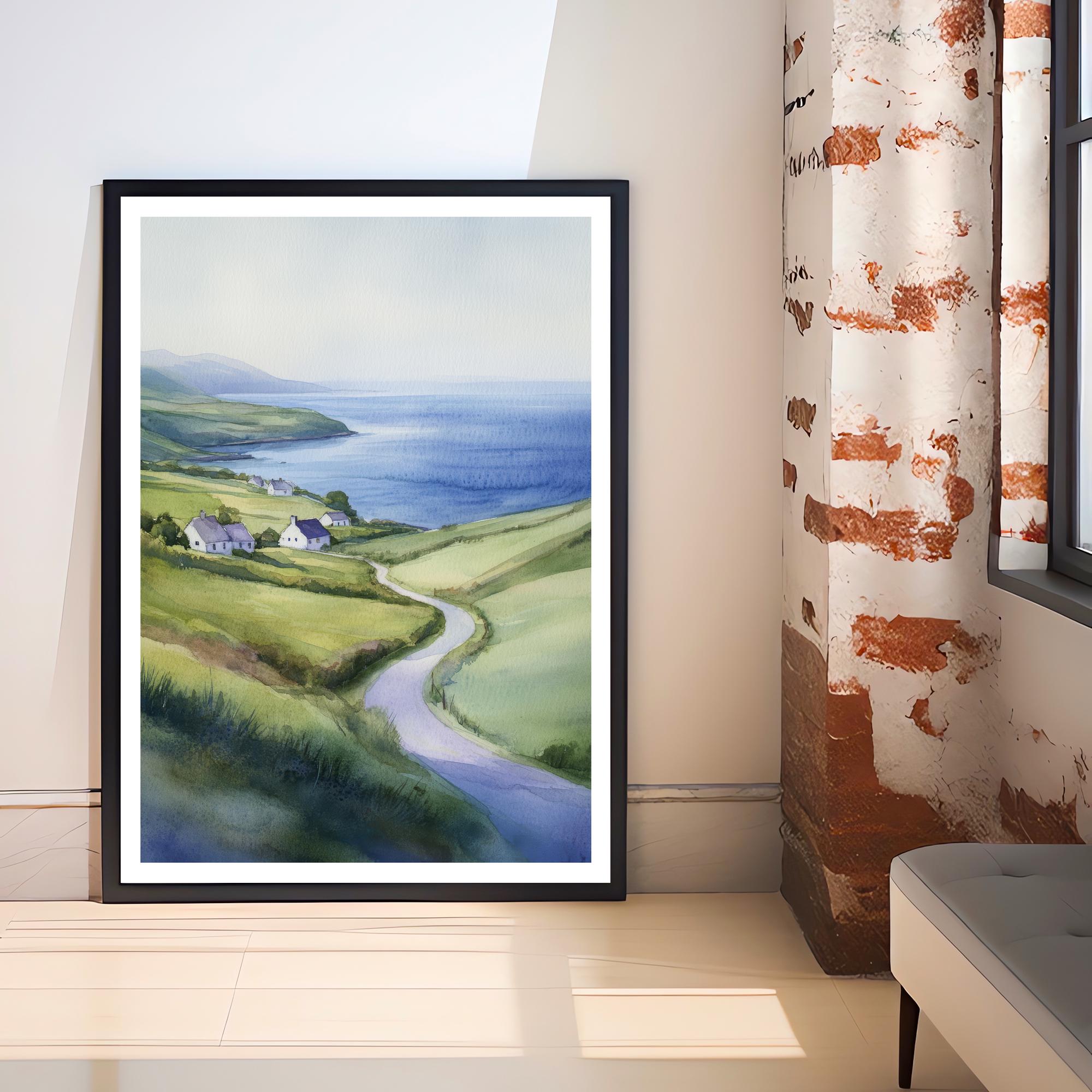 Wild Atlantic Way Watercolor Print, Ireland Landscape Painting, Coastal Irish Art, Scenic Drive Wall Decor, Gift for Traveler, Irish Art