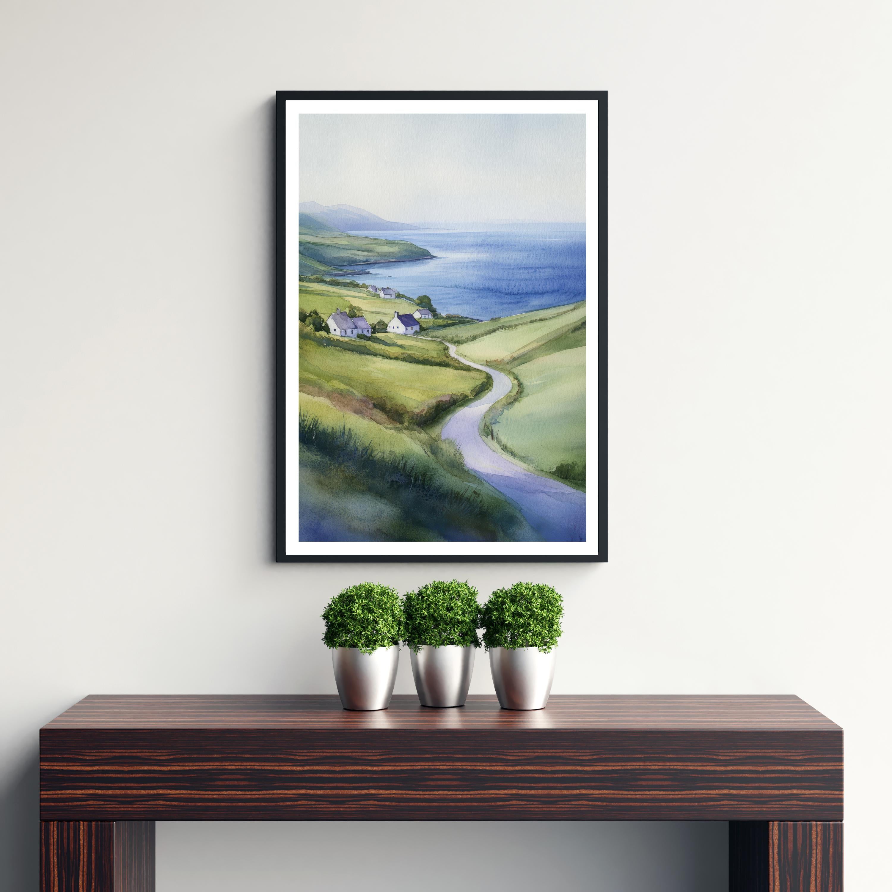 Wild Atlantic Way Watercolor Print, Ireland Landscape Painting, Coastal Irish Art, Scenic Drive Wall Decor, Gift for Traveler, Irish Art