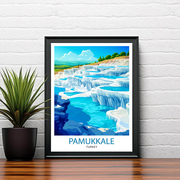 Pamukkale Turkey Travel Poster – White Terraces & Hot Springs Wall Art, Scenic Decor & Nature Lover Gift