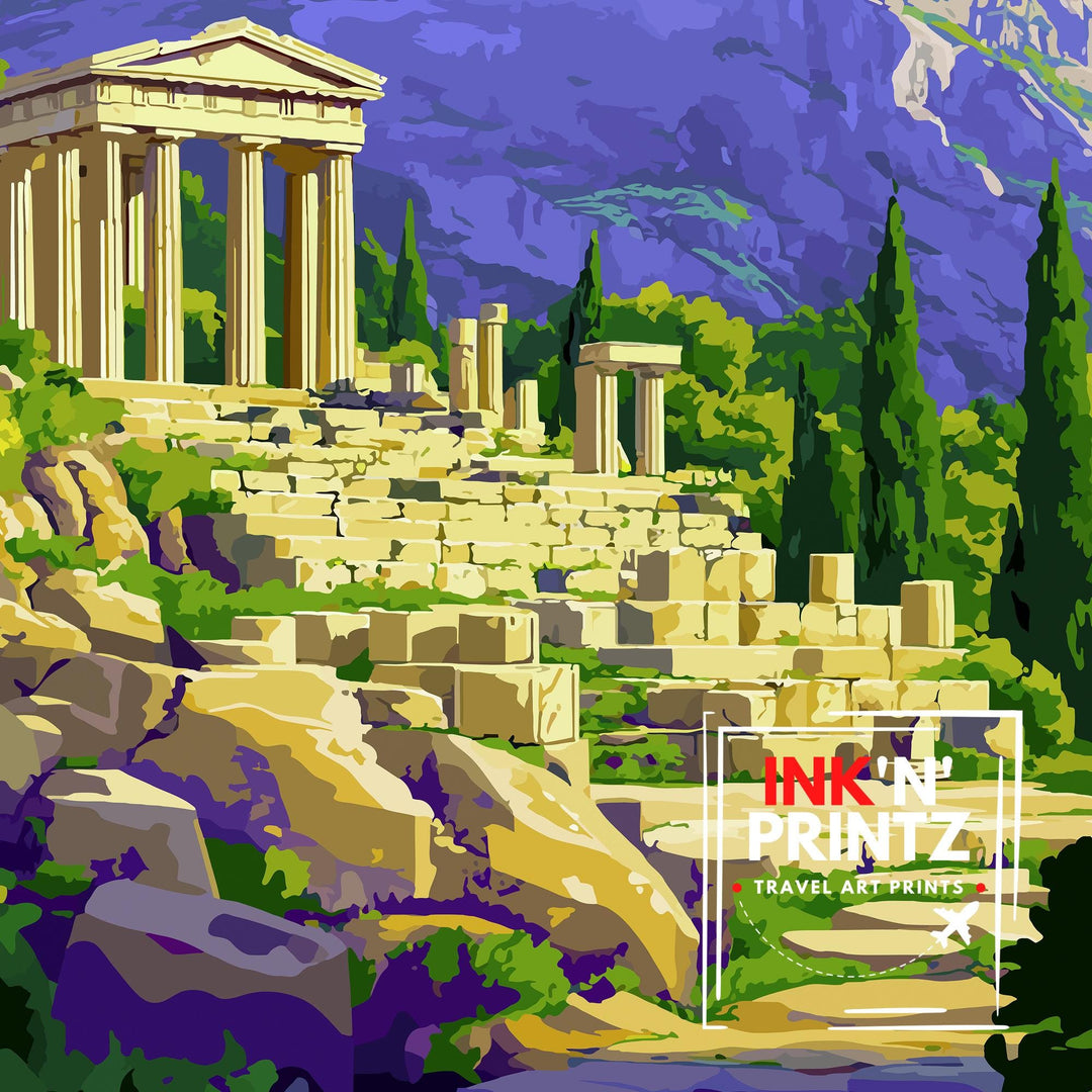 Delphi Greece Travel Poster – Ancient Ruins & Greek Mythology Wall Art