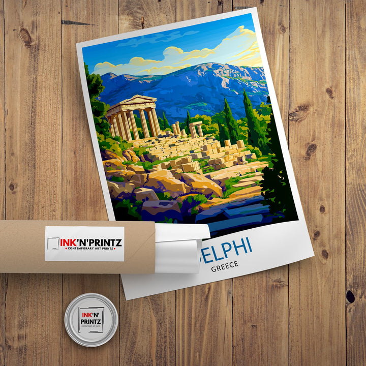 Delphi Greece Travel Poster – Ancient Ruins & Greek Mythology Wall Art