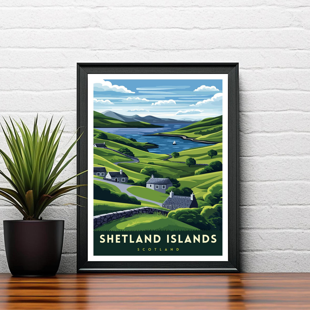 Shetland Islands Travel Poster Wall Art Shetland Islands Print UK Coastal Art Shetland Gift Nature Lover Travel Art