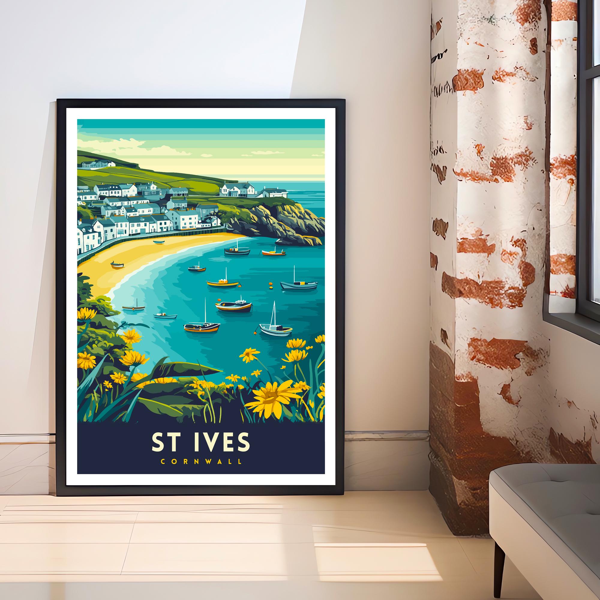 St. Ives Cornwall Travel Poster Wall Art St. Ives Poster Cornwall Coastal Art St. Ives Gift Nature Lovers UK Beach Art