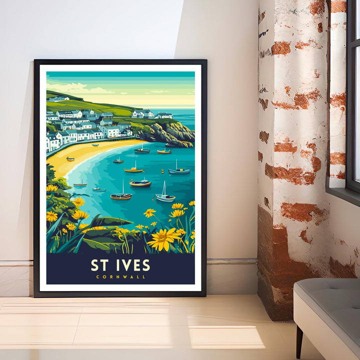 St. Ives Cornwall Travel Poster Wall Art St. Ives Print Cornwall Coastal Art St. Ives Gift Nature Lovers UK Beach Art