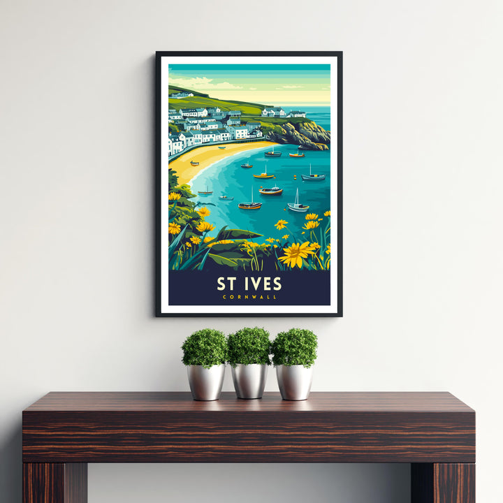 St. Ives Cornwall Travel Poster Wall Art St. Ives Print Cornwall Coastal Art St. Ives Gift Nature Lovers UK Beach Art