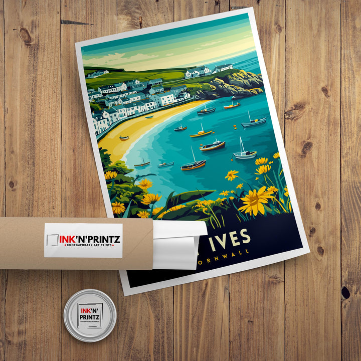 St. Ives Cornwall Travel Poster Wall Art St. Ives Print Cornwall Coastal Art St. Ives Gift Nature Lovers UK Beach Art