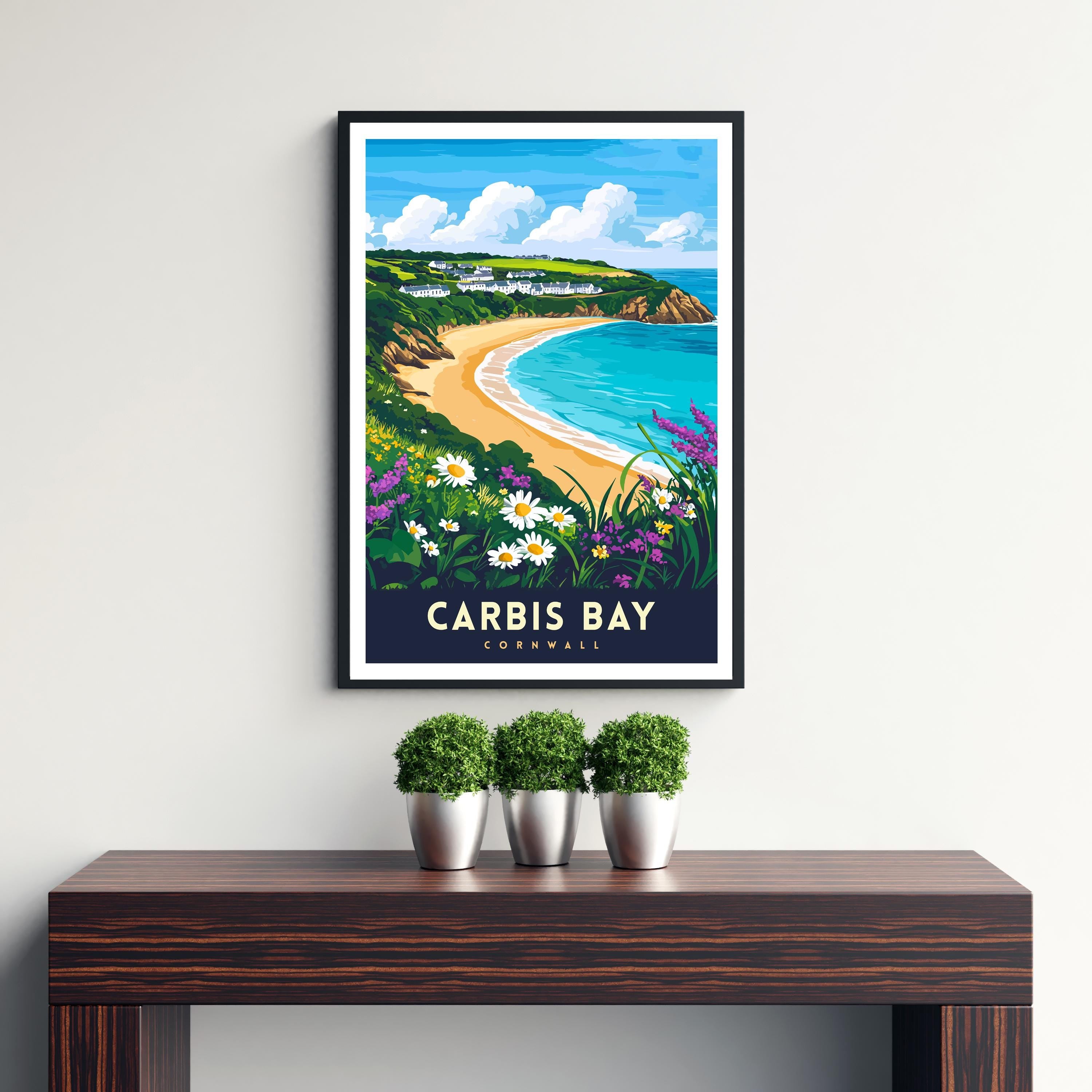 Carbis Bay Cornwall Travel Poster Wall Art Carbis Bay Poster Cornwall Coastal Art Carbis Bay Gift Nature Lover Art