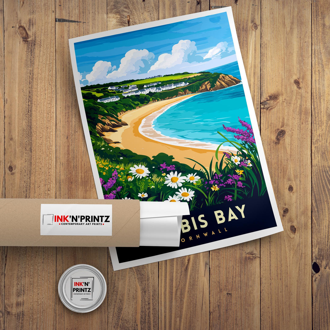 Carbis Bay Cornwall Travel Poster – Coastal Wall Art for Nature Lovers