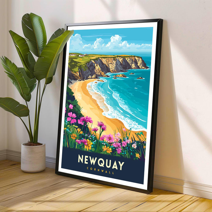 Newquay Cornwall Travel Poster Wall Art Newquay Print Cornwall Beach Art Newquay Gift Coastal Art UK Beach Lover Art