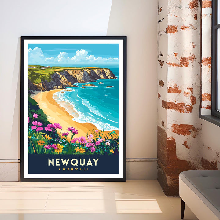 Newquay Cornwall Travel Poster Wall Art Newquay Print Cornwall Beach Art Newquay Gift Coastal Art UK Beach Lover Art