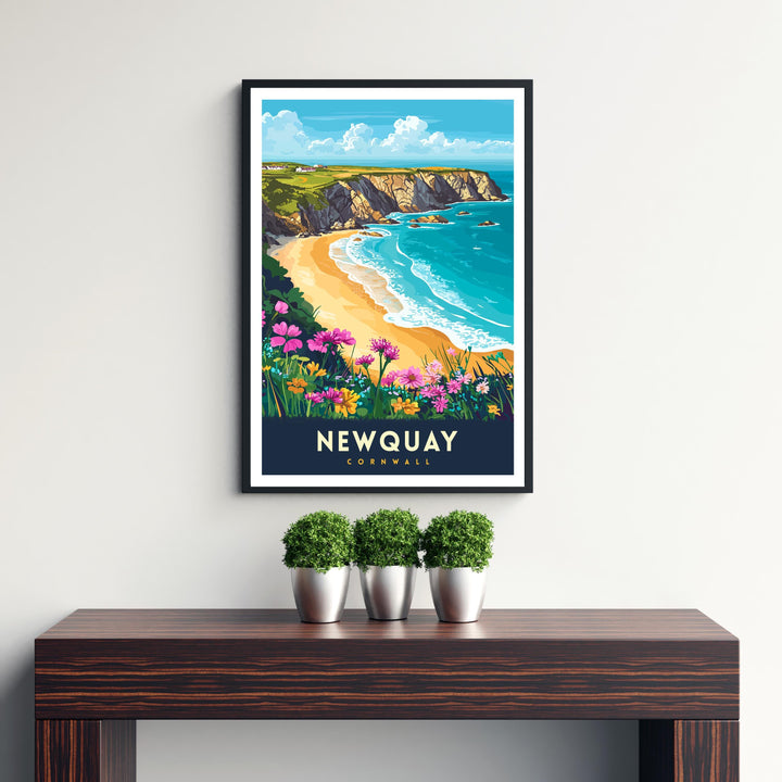 Newquay Cornwall Travel Poster Wall Art Newquay Print Cornwall Beach Art Newquay Gift Coastal Art UK Beach Lover Art