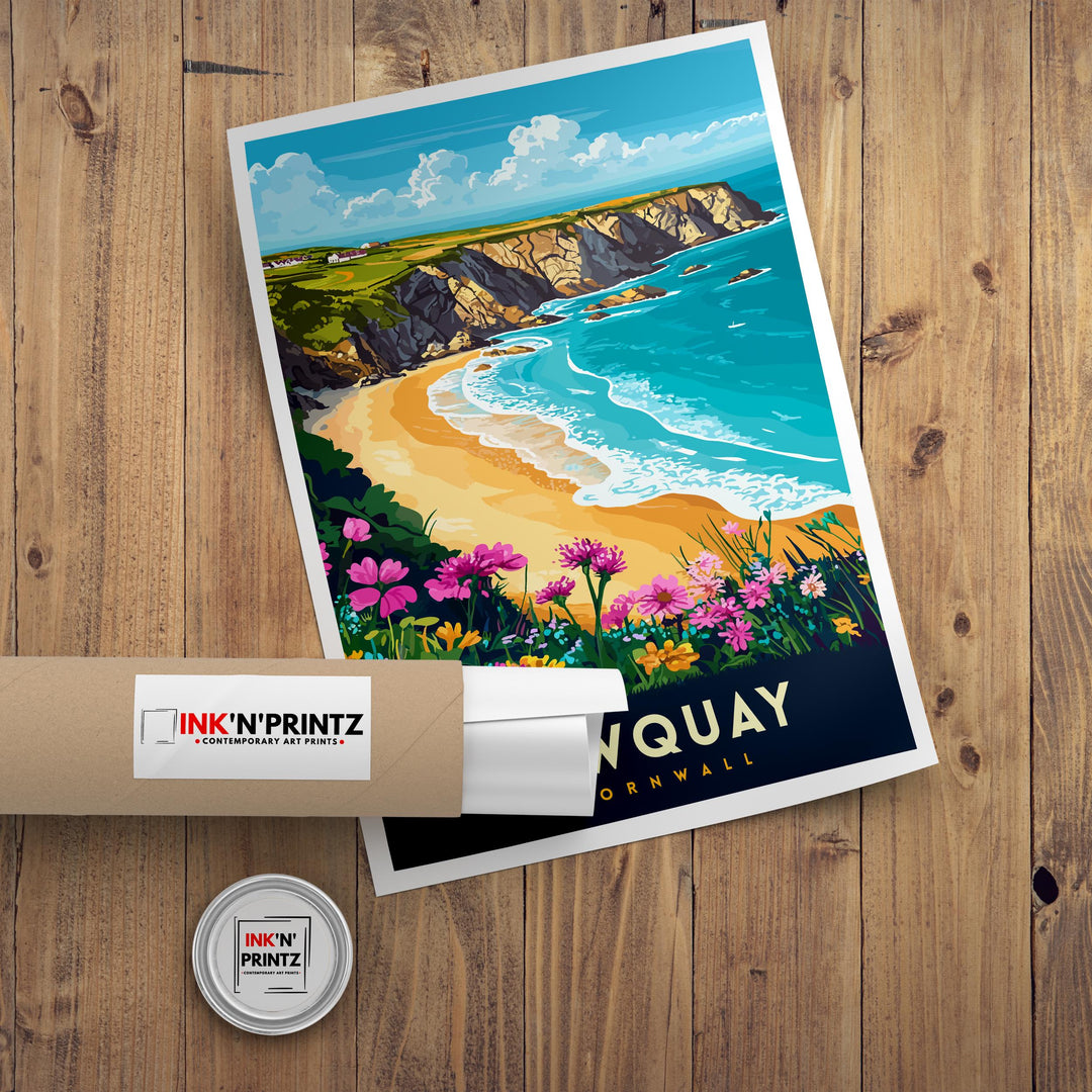 Newquay Cornwall Travel Poster Wall Art Newquay Print Cornwall Beach Art Newquay Gift Coastal Art UK Beach Lover Art