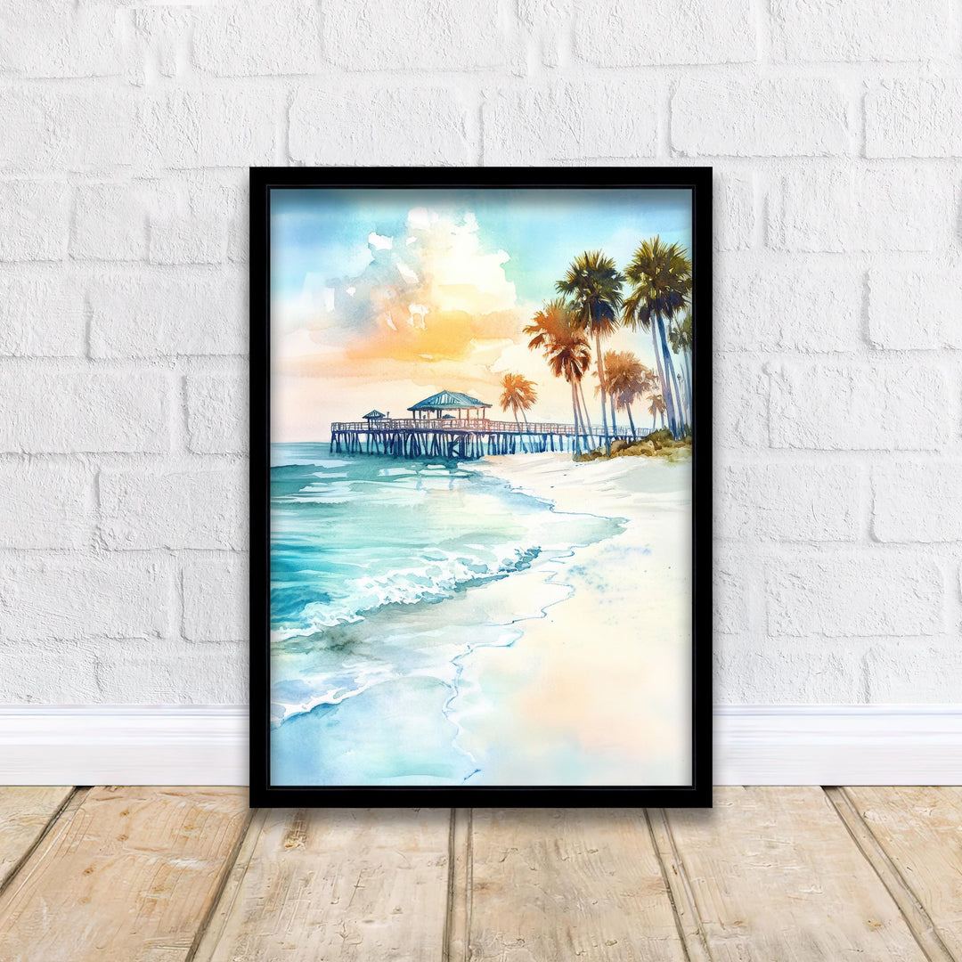 Clearwater Beach Florida Watercolor Painting Wall Art Clearwater Beach Poster Florida Coastal Art Beach Decor Watercolor Art Gift