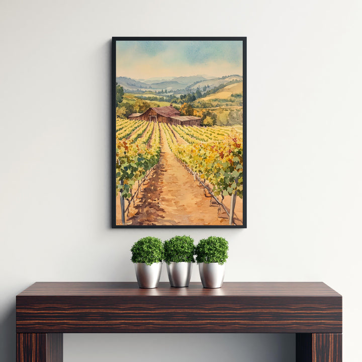 Sonoma County Watercolor Painting Wall Art Sonoma County Poster California Wine Country Art Nature Lover Gift Watercolor Art Landscape