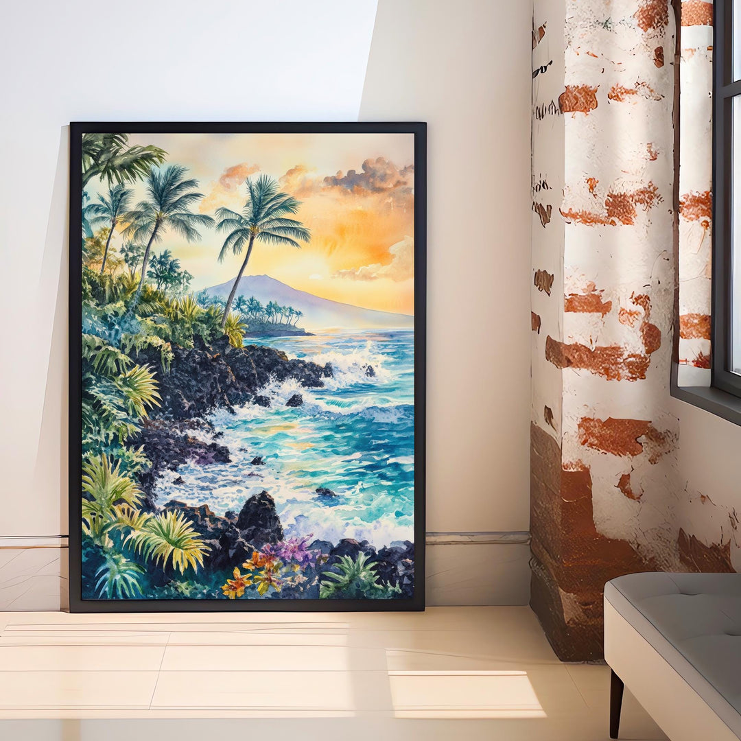 Big Island Hawaii Watercolor Painting Wall Art Big Island Poster Hawaii Coastal Art Watercolor Art Tropical Nature Lover Gift