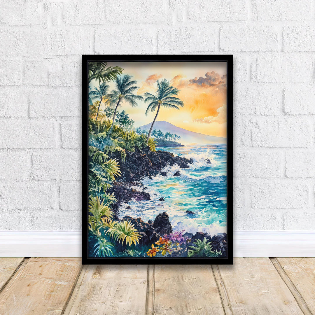 Big Island Hawaii Watercolor Painting Wall Art Big Island Poster Hawaii Coastal Art Watercolor Art Tropical Nature Lover Gift