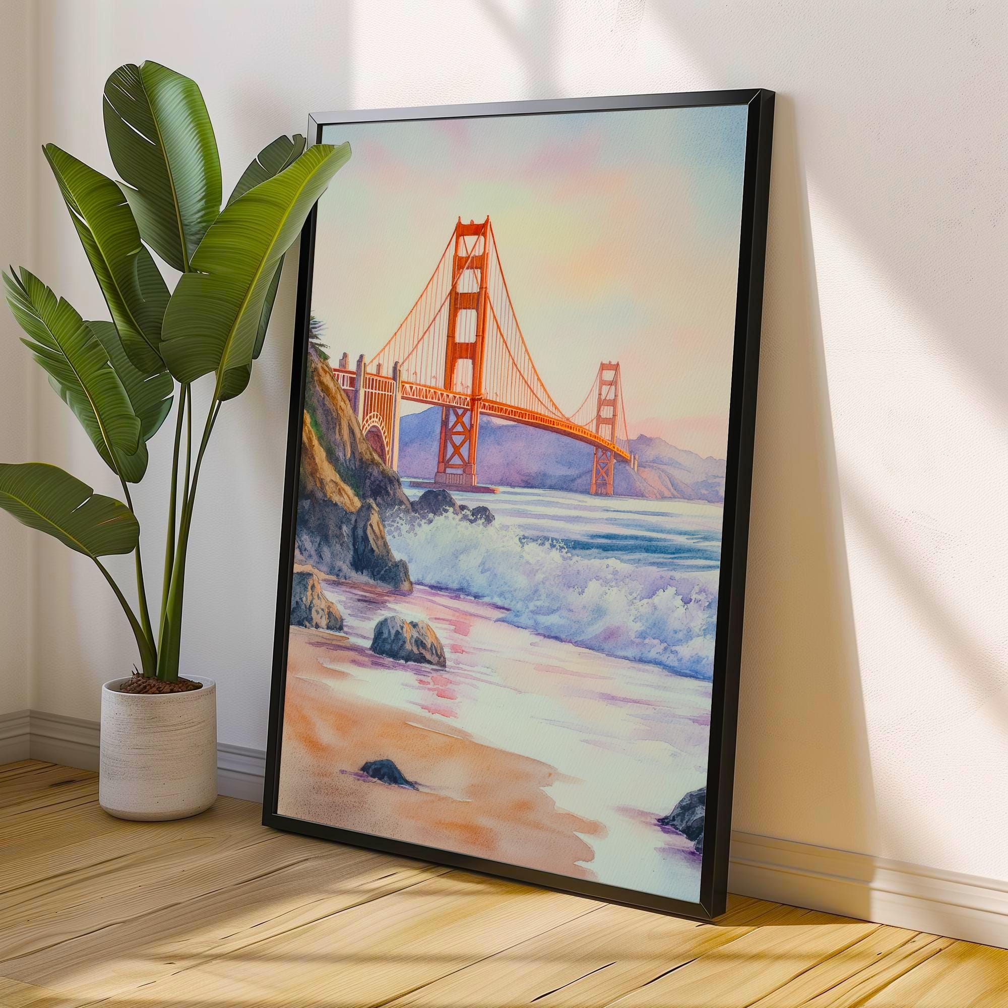 San Francisco Watercolor Painting Wall Art Golden Gate Bridge Print San Francisco Art Watercolor Art California Coastal Decor