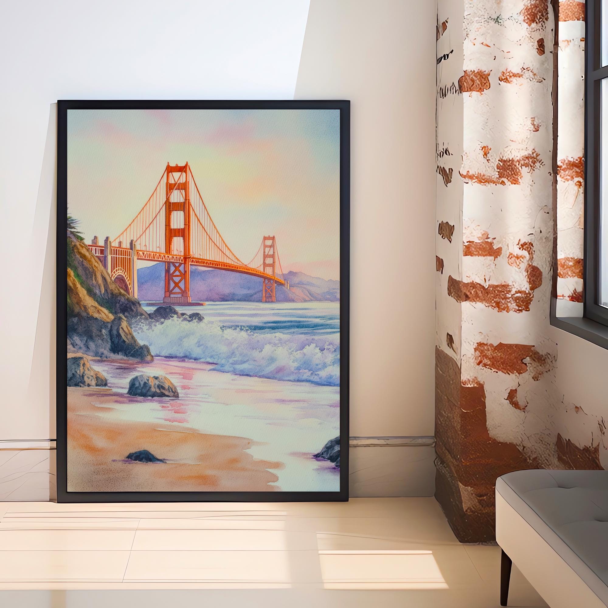 San Francisco Watercolor Painting Wall Art Golden Gate Bridge Print San Francisco Art Watercolor Art California Coastal Decor