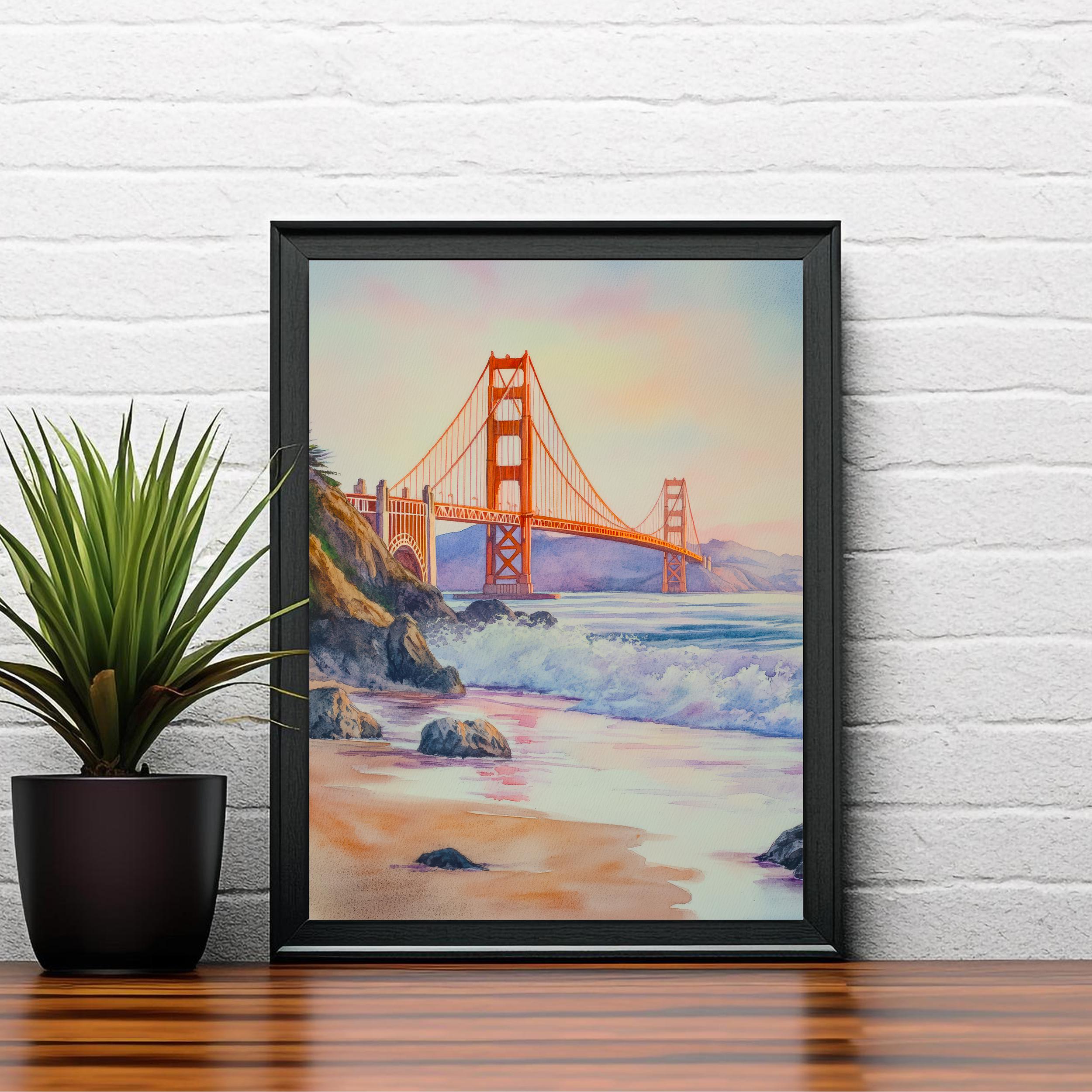 San Francisco Watercolor Painting Wall Art Golden Gate Bridge Print San Francisco Art Watercolor Art California Coastal Decor