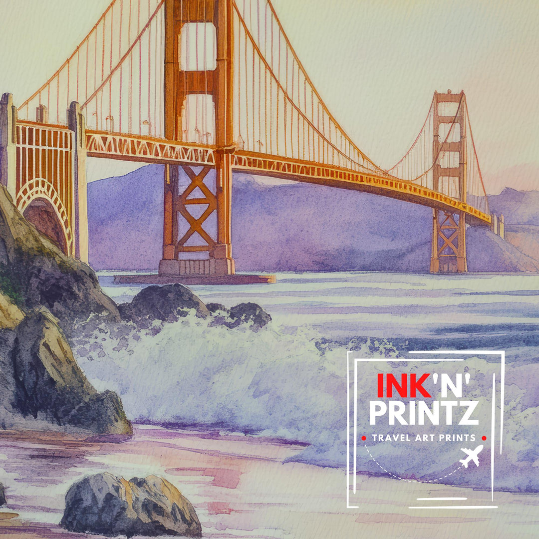 San Francisco Watercolor Painting Wall Art Golden Gate Bridge Poster San Francisco Art Watercolor Art California Coastal Decor