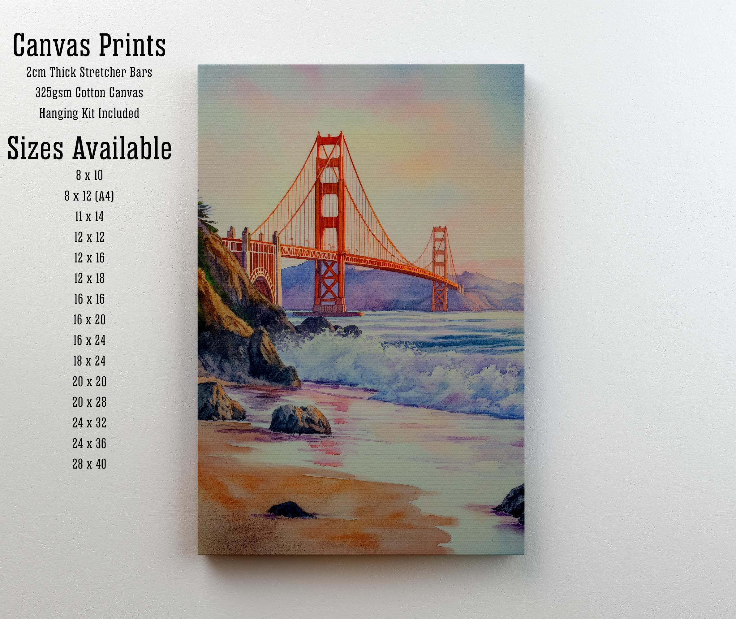San Francisco Watercolor Painting Wall Art Golden Gate Bridge Print San Francisco Art Watercolor Art California Coastal Decor