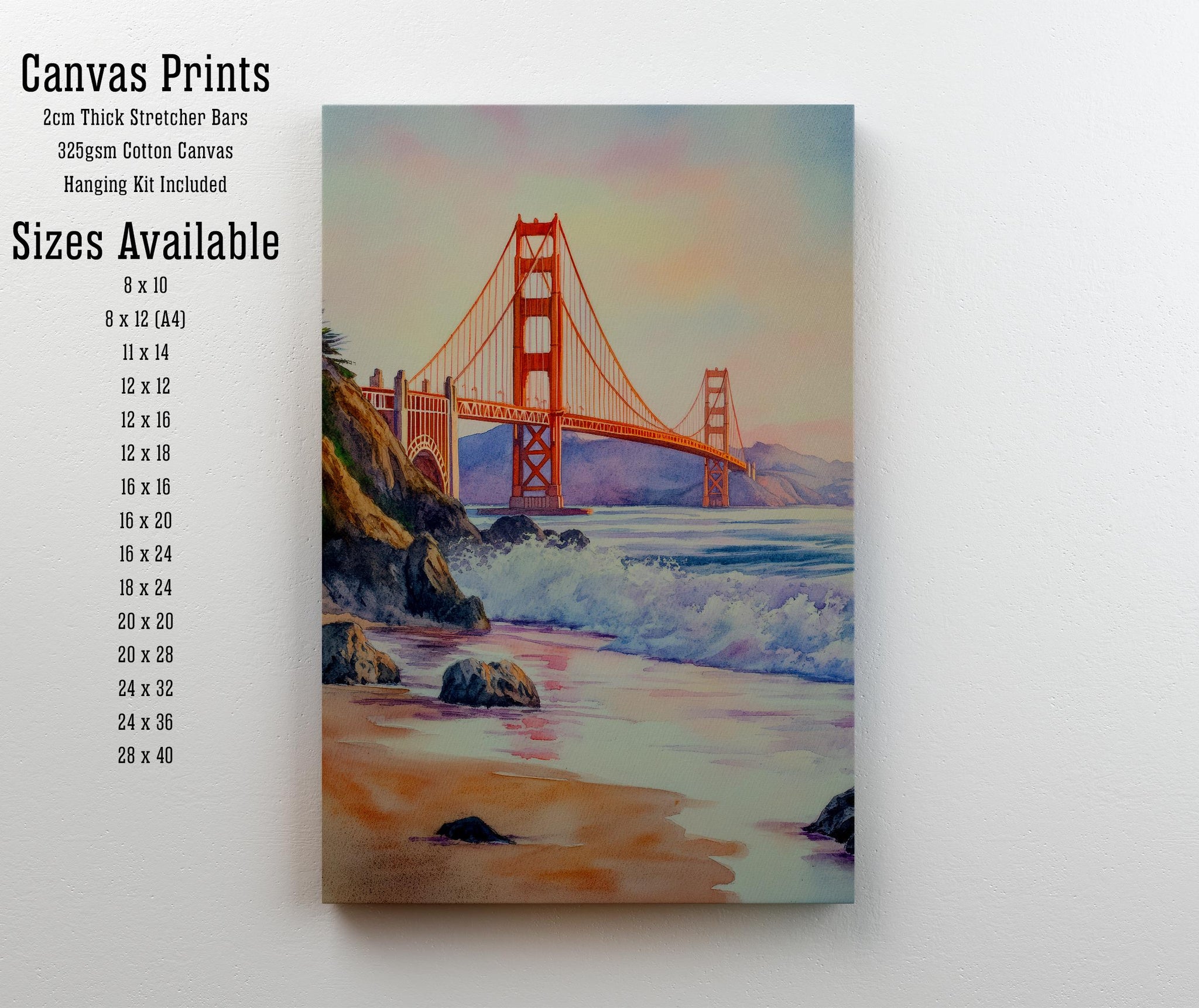 San Francisco Watercolor Painting Wall Art Golden Gate Bridge Print San Francisco Art Watercolor Art California Coastal Decor