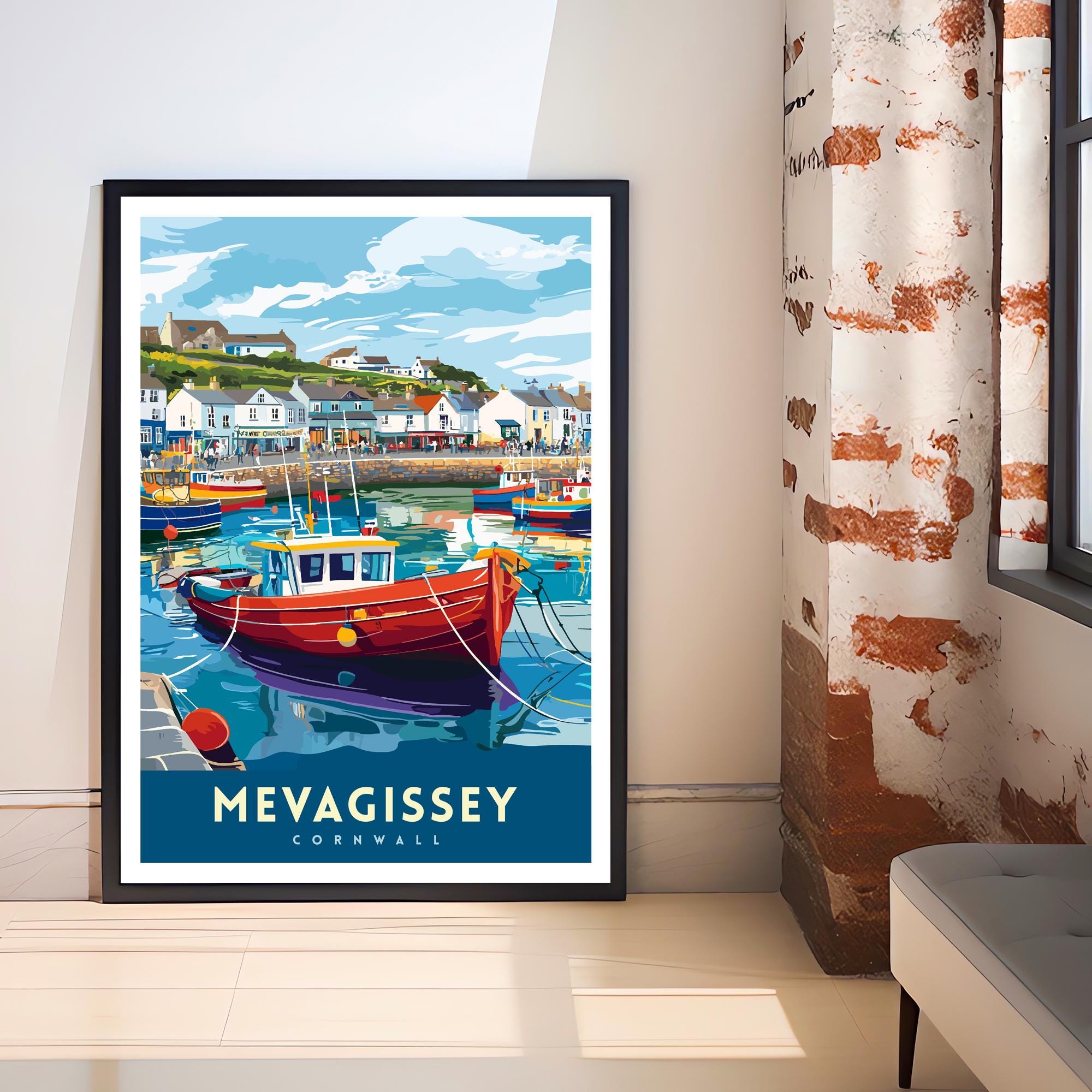 Mevagissey Cornwall Travel Poster Wall Art Mevagissey Poster Cornwall Coastal Art Fishing Village Art Mevagissey Gift